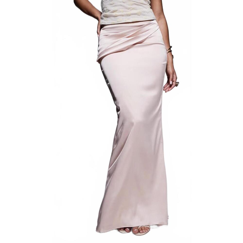 NEW OH POLLY kelda drape maxi skirt in light pink